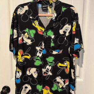 Disney Black Casual Button Down Shirt with Mickey Mouse Print